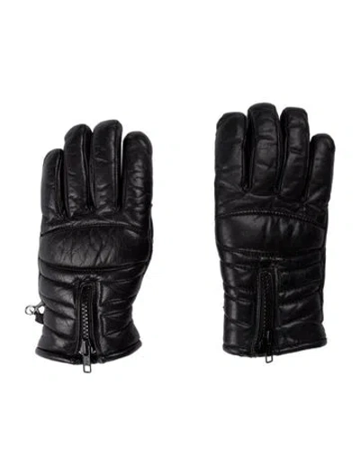 Pre-owned First Genuine Leather Leather Winter Gloves In Black