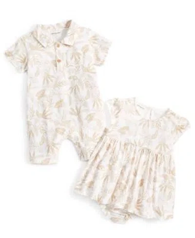 First Impressions Baby Botanical Print Sunsuits Created For Macys In Angel White,tan