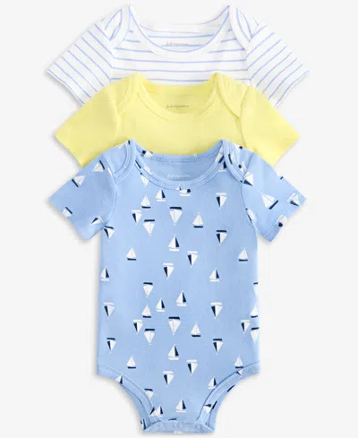 First Impressions Baby Boy Short-sleeve Bodysuit, Pack Of 3, Exclusively At Macy's In Angel Whit