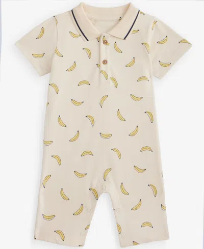First Impressions Baby Boys' 0m-24m Cotton Banana-print Polo Sunsuit, Macy's Exclusive In Brown