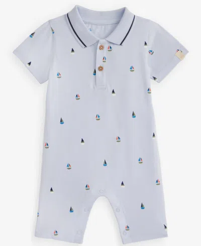First Impressions Baby Boys' 0m-24m Cotton Sailboat-print Polo Sunsuit, Macy's Exclusive In Blue