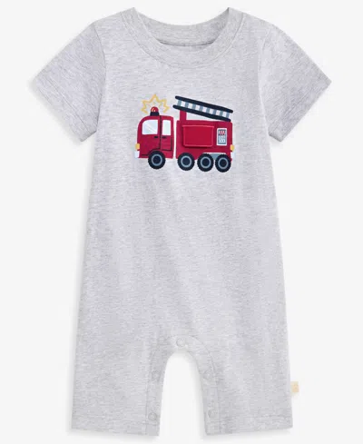 First Impressions Kids' Baby Boys' 0m-24m Firetruck Cotton Romper, Macy's Exclusive In Gray