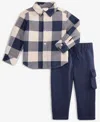 First Impressions Baby Boys 2-pc. Buffalo Plaid Shirt & Pants Set, Macy's Exclusive In Brown