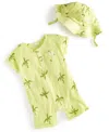 FIRST IMPRESSIONS BABY BOYS 2-PC. LARGE PALM HENLEY ROMPER & HAT SET, CREATED FOR MACY'S