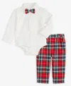 First Impressions Baby Boys 3-pc. North Pole Bowtie, Bodysuit & Plaid Pants Set, Macy's Exclusive In Multi