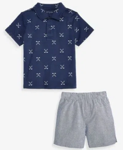 First Impressions Baby Boys 3m 24m Mix Match Golf Print Polo Shirt Cool Stripe Shorts Macys Exclusive In Blue