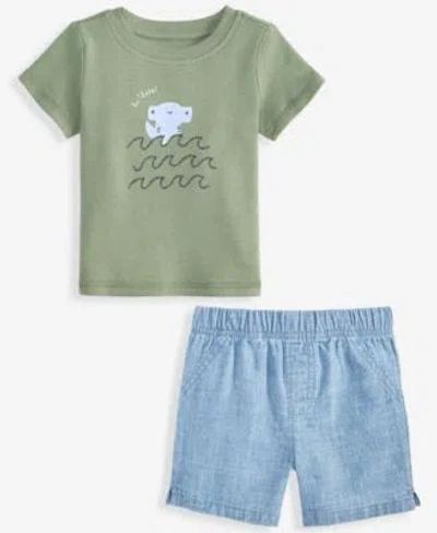 First Impressions Baby Boys 3m 24m Mix Match Shark Graphic T Shirt Denim Shorts Macys Exclusive In Green