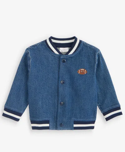 First Impressions Baby Boys' 3m-24m Denim Varsity Jacket, Macy's Exclusive In Blue