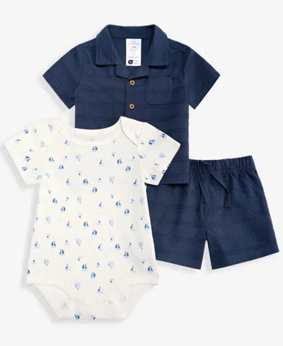 First Impressions Baby Boys' 3m-24m Resort Cotton Shirt, Bodysuit & Shorts, 3-piece Set, Macy's Exclusive In Multi