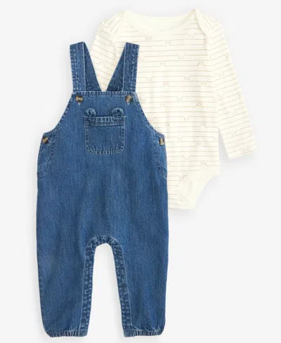 First Impressions Baby Boys' 3m-24m Striped Bodysuit And Chambray Overalls, 2-piece Set, Macy's Exclusive In Multi