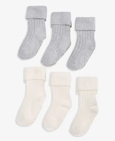 First Impressions Kids' Baby Boys' 6-pack Ribbed-knit Cotton-blend Crew Socks, Macy's Exclusive In Neutral