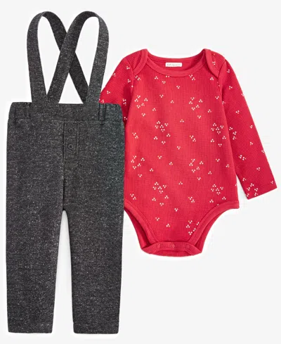 First Impressions Baby Boys Bodysuit & Marled Overalls, 2 Piece Set, Created For Macy's In Emboldened