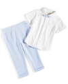 FIRST IMPRESSIONS BABY BOYS BUTTON-DOWN BOWTIE SHIRT AND WAFFLE PANTS, 2 PIECE SET, CREATED FOR MACY'S