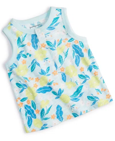 First Impressions Baby Boys Elegant Tropical Floral-print Henley Tank Top, Created For Macy's In Oasis Blue