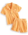 FIRST IMPRESSIONS BABY BOYS GAUZE BUTTON-DOWN CAMP SHIRT & SHORTS, 2 PIECE SET, CREATED FOR MACY'S
