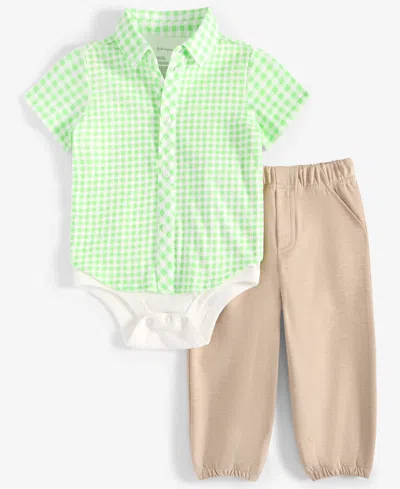 First Impressions Baby Boys Gingham Oxford Bodysuit & Pants, 2 Piece Set, Exclusively At Macy's In Lime Scent