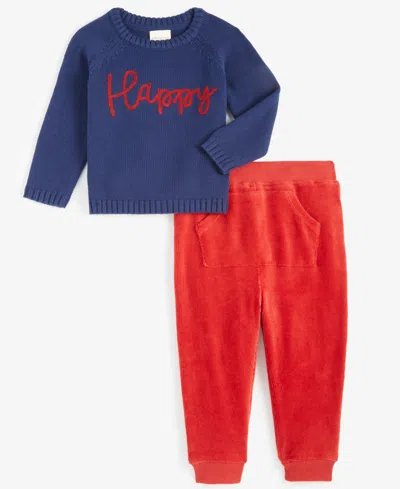 First Impressions Baby Boys Happy Sweater & Pants, 2 Piece Set, Created For Macy's In Navy Sea