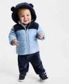 First Impressions Baby Boys Hooded Mixed Media Jacket Velour Top Pants Macys Exclusive In Blue