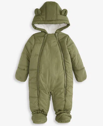 First Impressions Baby Boys Hooded Solid Footed Snowsuit, Macy's Exclusive In Green
