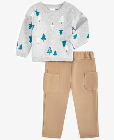 First Impressions Baby Boys Intarsia Sweater & Cargo Pants, 2 Piece Set, Created For Macy's In Zinc Hthr