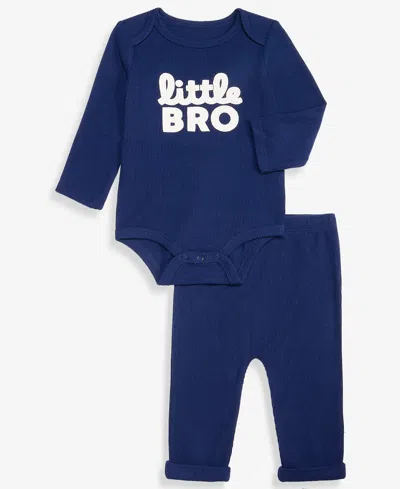 First Impressions Baby Boys' Little Bro Bodysuit & Pants, 2-piece Set, Macy's Exclusive In Navy Nautical