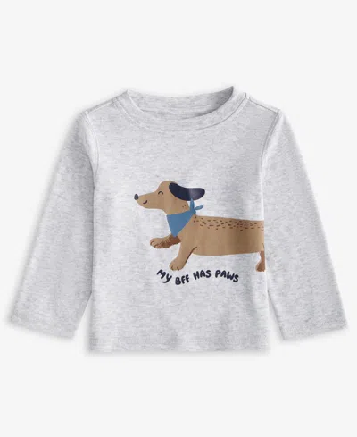 First Impressions Baby Boys Long-sleeve Bff Paw Graphic T-shirt, Exclusively At Macy's In Gray