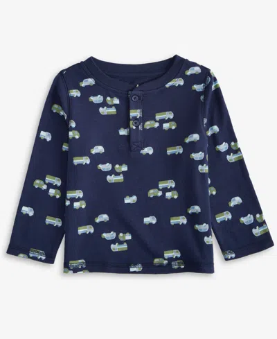 First Impressions Baby Boys Long-sleeve Geo Trucks Printed Cotton T-shirt, Exclusively At Macy's In Blue