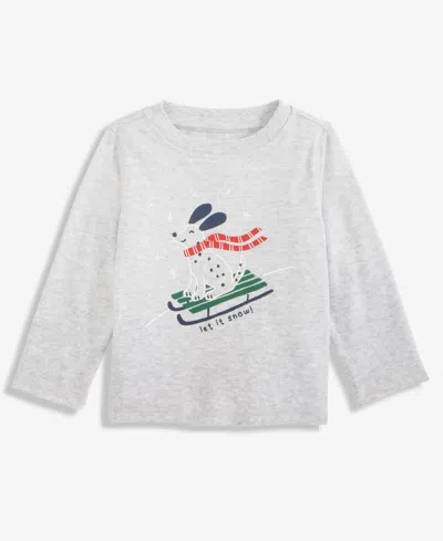 First Impressions Baby Boys Long-sleeve Let It Snow Sled Dog Graphic T-shirt, Macy's Exclusive In Gray
