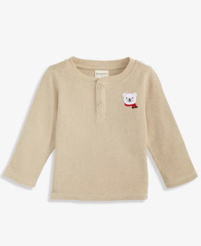 First Impressions Baby Boys Long-sleeve Polar Bear Waffle Henley T-shirt, Macy's Exclusive In Sand