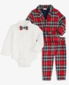 First Impressions Baby Boys North Pole Cotton Flannel Blazer Bowtie Bodysuit Plaid Pants Set Macys Exclusive In White