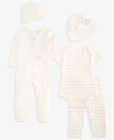 First Impressions Kids' Baby Boys' Or Baby Girls' Hat, Bib, Coverall, Bodysuit And Pants, 5-piece Set, Macy's Exclusive In White