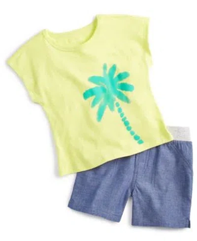 First Impressions Baby Boys Palm Graphic T Shirt Chambray Shorts Created For Macys In Fi Dark Blue
