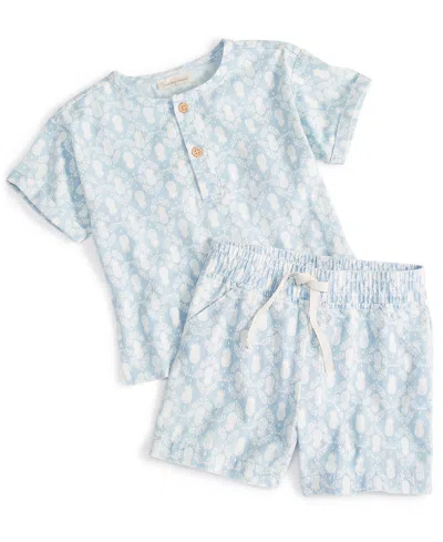 First Impressions Baby Boys Pineapple Stamps Printed Henley & Shorts, 2 Piece Set, Created For Macy's In Lt Wsh Chambray