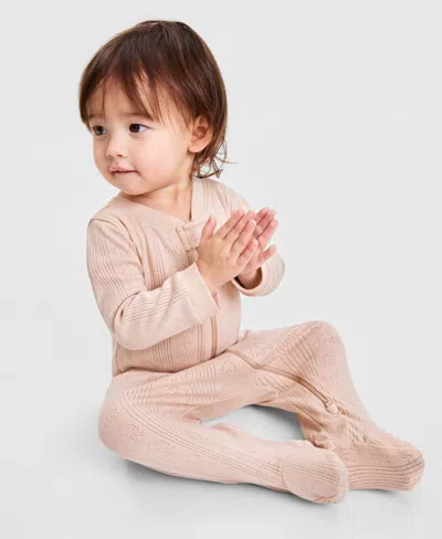 First Impressions Baby Boys' Pointelle Cotton 2-way Zip Coveralls, Macy's Exclusive In Nude