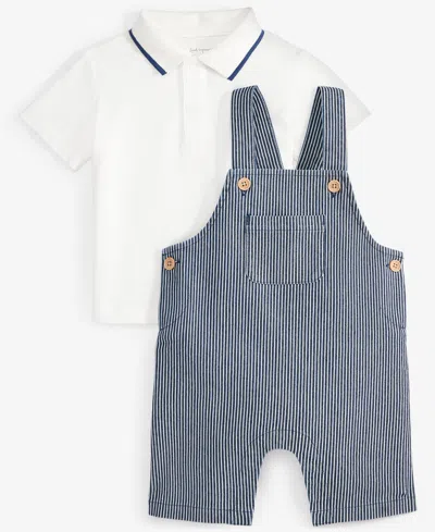 First Impressions Baby Boys Polo Shirt & Striped Shortall, 2 Piece Set, Exclusively At Macy's In Angel Whit
