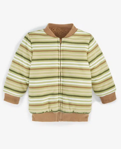 First Impressions Baby Boys Reversible Faux-sherpa Striped Jacket, Created For Macy's In Fernwood Green
