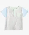 First Impressions Baby Boys Short-sleeve Colorblocked Henley T-shirt, Created For Macy's In Slate Hthr
