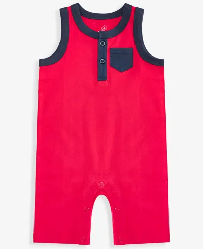First Impressions Baby Boys' Solid Cotton Henley Tank Sunsuit, Macy's Exclusive In Red