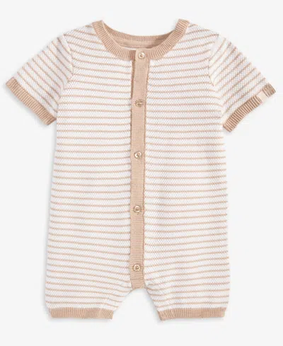 First Impressions Baby Boys' Striped Knit Cotton Romper, Macy's Exclusive In Brown