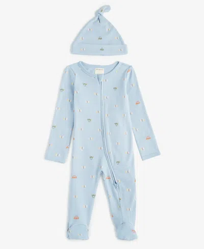 First Impressions Baby Boys Travel Cotton Hat & Footed Coverall, 2 Piece Set, Created For Macy's In Teton Blue