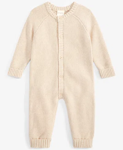 First Impressions Baby Cotton Long-sleeve Sweater Romper, Created For Macy's In Wild Oat Heathr