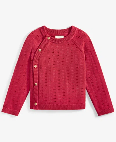 First Impressions Baby Cotton Side Button Sweater, Created For Macy's In Emboldened