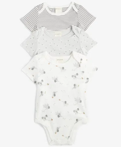 First Impressions Baby Elephant Cotton Bodysuits, 3 Pack, Created For Macy's In Angel White