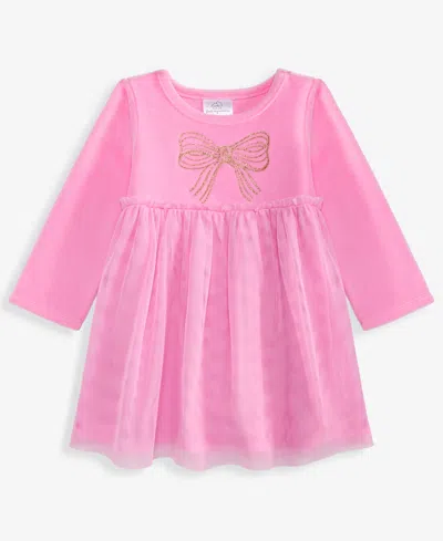 First Impressions Baby Girls' 0m-24m Bow Velour Dress, Macy's Exclusive In Pink