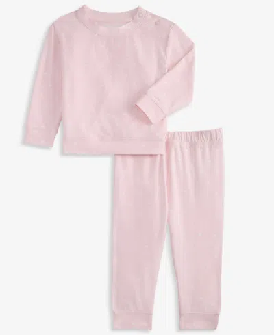 First Impressions Kids' Baby Girls' 0m-24m Heart-print Sweatshirt And Sweatpants, 2-piece Set, Macy's Exclusive In Pink