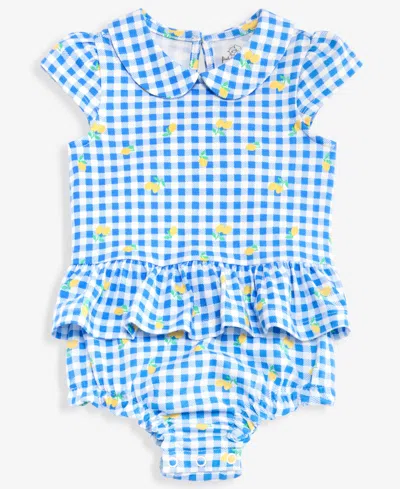 First Impressions Baby Girls' 0m-24m Lemon-print Gingham Sunsuit, Macy's Exclusive In Burgundy
