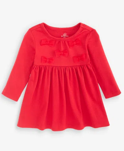 First Impressions Baby Girls' 0m-24m Long-sleeve Bows Dress, Macy's Exclusive In Red