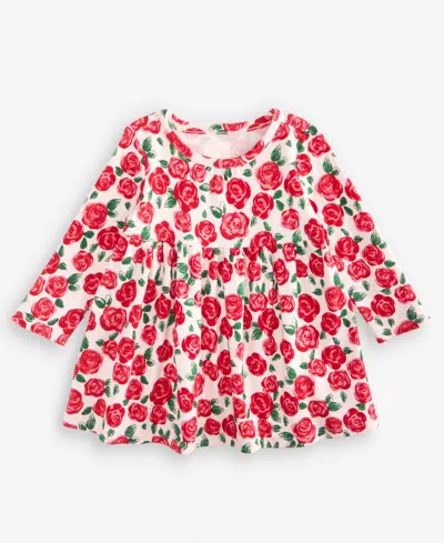 First Impressions Baby Girls' 0m-24m Long-sleeve Cotton Rose-print Dress, Macy's Exclusive In Multi