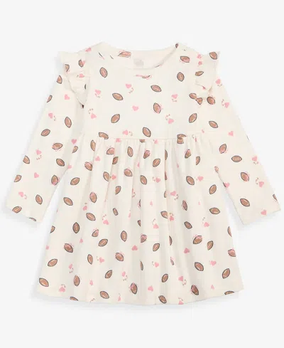 First Impressions Baby Girls' 0m-24m Long-sleeve Football-print Dress, Macy's Exclusive In Neutral