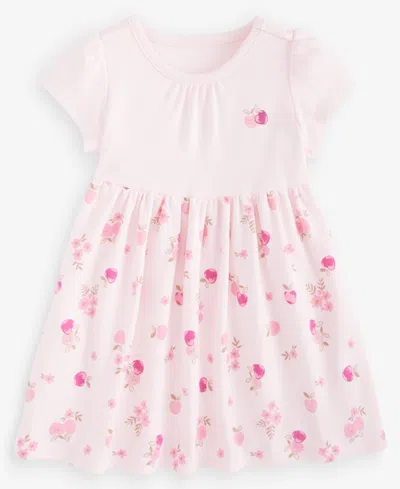 First Impressions Baby Girls' 0m-24m Short-sleeve Apple-print Dress, Macy's Exclusive In Pink
